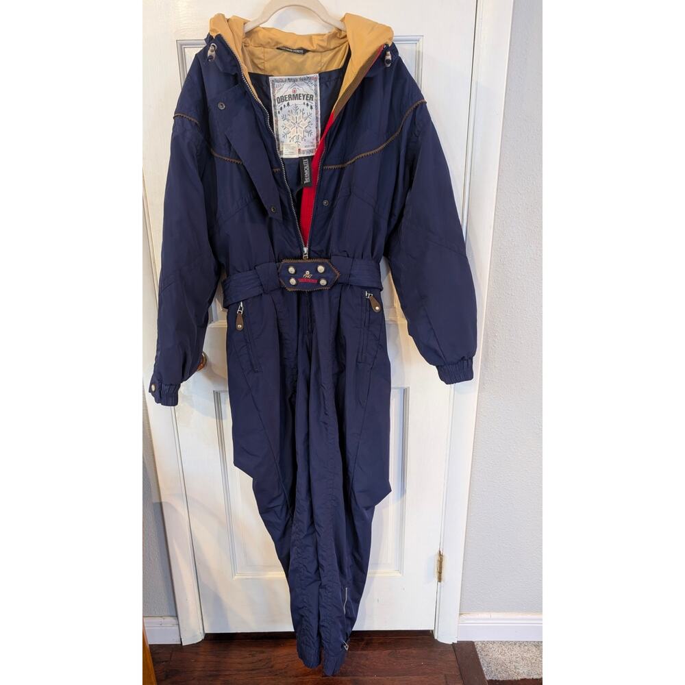Vintage Obermeyer One Piece Ski Suit Snowsuit Belted Hooded